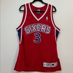 Champion Allen Iverson Philadelphia Sixers Jersey Red 76ers Size 48 NBA
